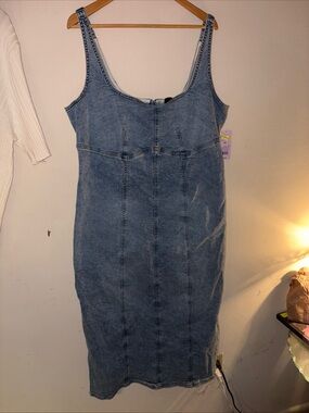 wild fable Light Blue Denim Midi Dress - Scoop Neck